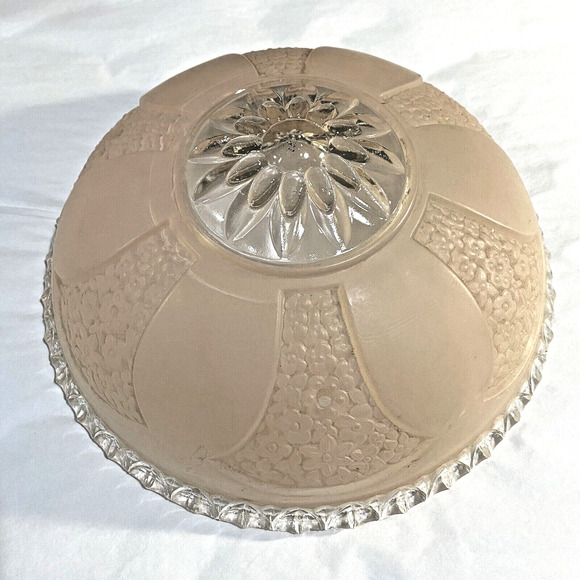 Vintage Glass Lightshade Thick Textured Pink & Clear 3-hole Hanging Shade Decor - Picture 2 of 8